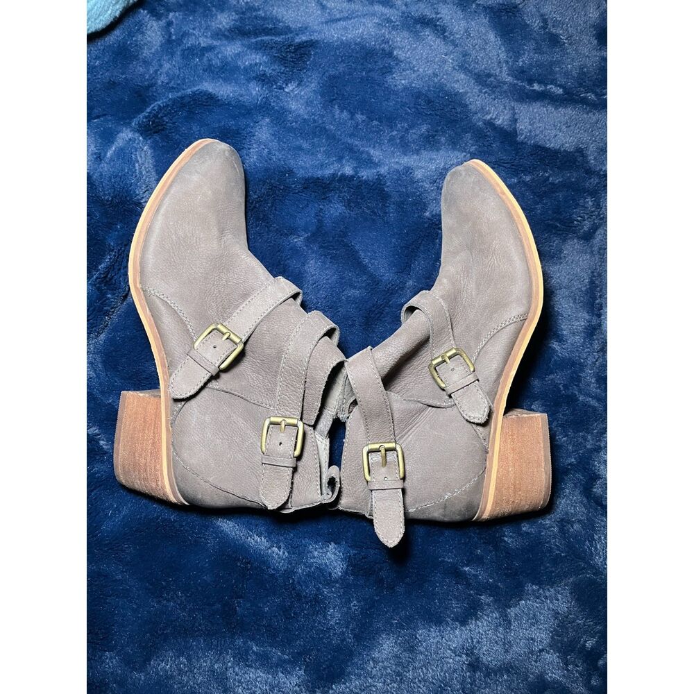 Susina Gray Leather Ankle Booties Womens Size 8M Side Zip Block Heel